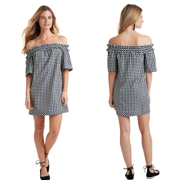 Vineyard Vines Dresses & Skirts - Vineyard Vines Gingham Off Shoulder Dress Small Black White Ruffle Cotton